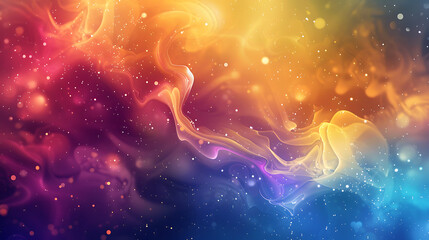 Leinwandbilder - A vibrant and colorful abstract background featuring flowing gradients of orange, yellow, blue, purple, and pink with bokeh and sparkling light effects creating a dreamy and magical atmosphere