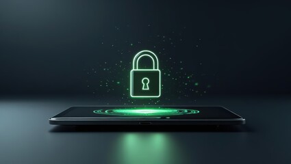 Poster - Modern smartphone with glowing digital padlock icon representing cybersecurity, privacy protection, secure data, encryption technology, and digital safety