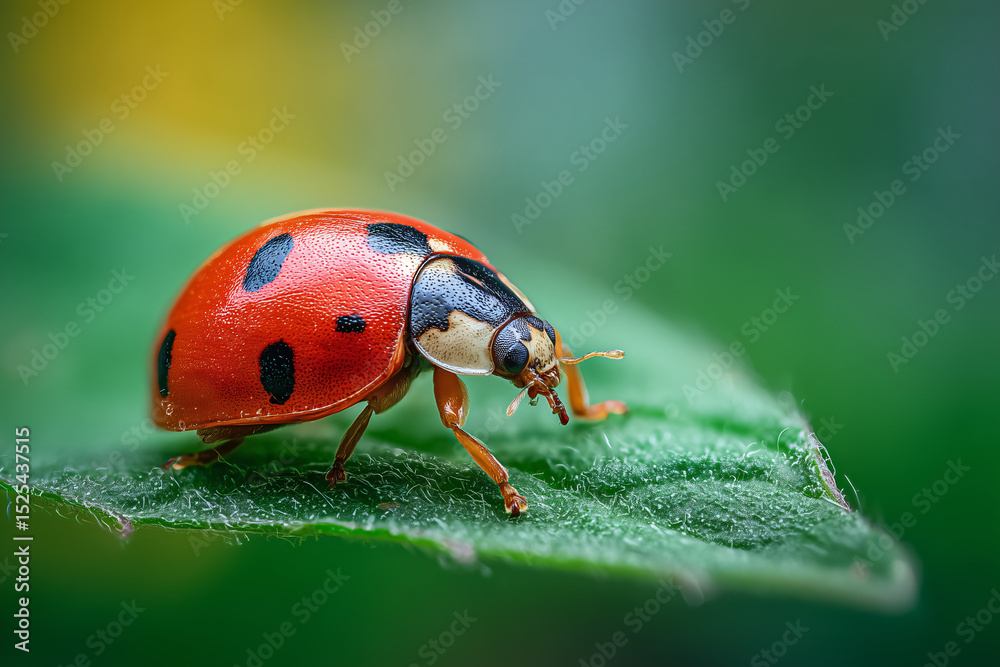 Close-up of a red ladybug on a green leaf