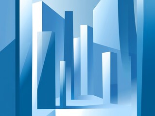 Poster - Abstract Blue Cityscape Geometric Architecture, 3D Rendering, City, Architecture