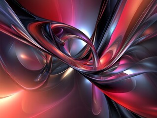Poster - Abstract Red and Black Metallic Swirls, 3D Render, Abstract Art Abstract art, 3D rendering