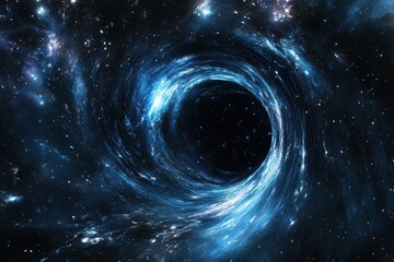 Poster - Surreal cosmic wormhole swirling amidst vibrant stars in the vast universe, Surreal sci fi scene of cosmic wormhole amidst star filled universe