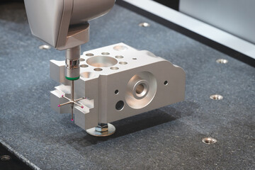 Poster - Quality control on milling metal CNC machine, coordinate measuring machine, CMM Quality control machine, technology concept