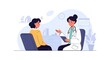 © Sopelkin - A cartoon-style illustration of a neurologist and a patient in a therapy session. The neurologist has a friendly expression, conveying trust and understanding. The patient shows a range of emotions