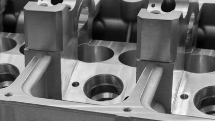 Aufkleber - Close-up of a disassembled silver car engine auto service concept background.