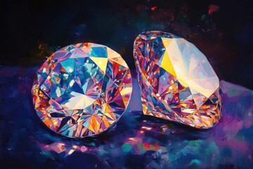 Poster - Shimmering diamonds glisten on vibrant velvet under colorful party lights creating a mesmerizing display, Diamonds On Velvet In Party Lights