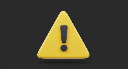 Poster - A yellow triangular warning sign with a black exclamation point on a dark gray background, rendered in d