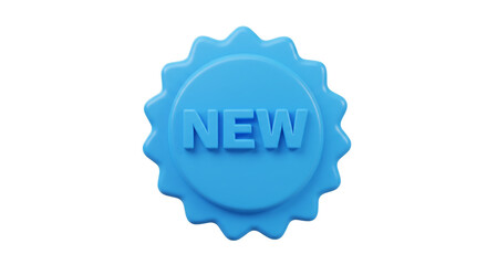 Aufkleber - a blue circular badge with a wavy edge and the word new in bold letters in the center on white backg