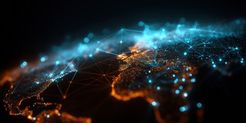Fototapete - glowing global network connections on a digital earth map