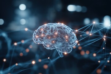Fototapete - futuristic digital brain with neural connections in high-tech network