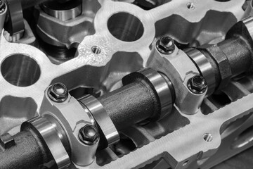 Aufkleber - Close-up of a disassembled silver car engine auto service concept background