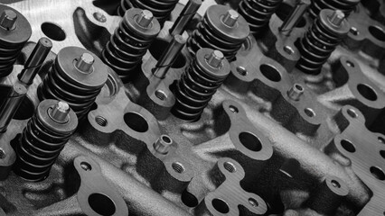 Aufkleber - Dark black close-up of engine valve springs. springs are black and shiny. mage has an industrial and mechanical mood, service repair car concept background