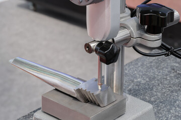 Poster - Quality control on milling metal CNC machine, coordinate measuring machine tests turbine blade, CMM Quality control machine, technology concept