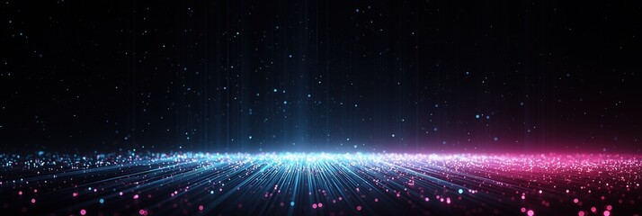 Fototapete - A black and purple background with a blue and purple line in the middle. The background is filled with small dots that are scattered all over the image