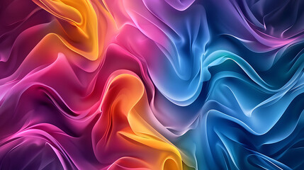 Leinwandbilder - A vibrant abstract background featuring flowing waves of color, blending shades of blue, pink, orange, and yellow in a smooth, dynamic gradient pattern creating a modern artistic design