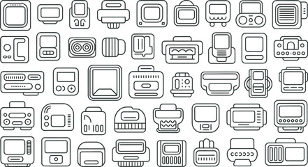 Aufkleber - a collection of minimalist outlined vector icons depicting various electronic devices