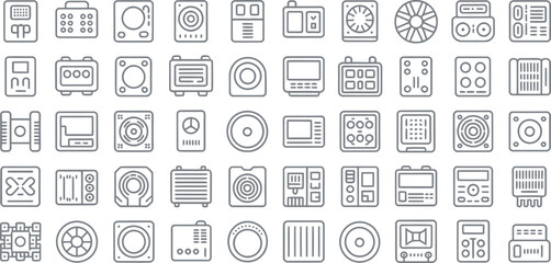 Aufkleber - collection of various electronics icons showing technical components with outline style design