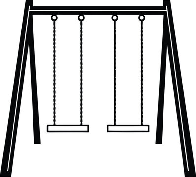  swing set, flat playground icon, black silhouette design







