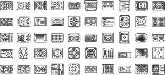 Aufkleber - collection of black and white computer components line art icons for design and technology