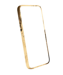 Poster - Smartphone with gold foil frame and blank screen in tilted perspective. Elegant digital device