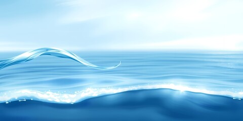 Poster - A serene ocean landscape featuring a gentle wave and a clear blue sky creating a peaceful scene