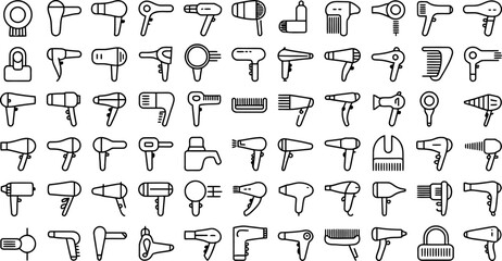 Leinwandbilder - Collection of various hair dryer icons in black and white for design and beauty concepts