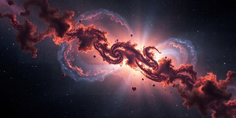 Poster - A cosmic dance of swirling nebulae and stardust illuminated by a distant celestial body light