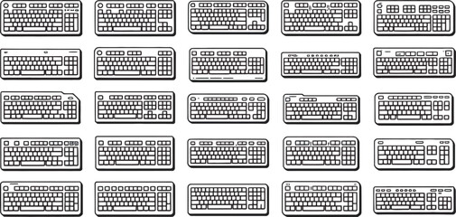 Aufkleber - black and white outlined keyboard vector illustration collection for digital technology themes