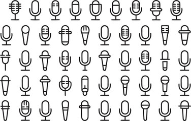 Aufkleber - set of various minimalist microphone icons in line art style for audio concepts