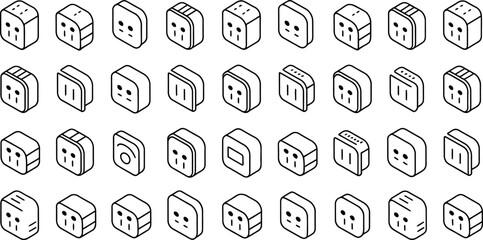 Aufkleber - isometric illustration of various electrical outlet designs and styles on white background