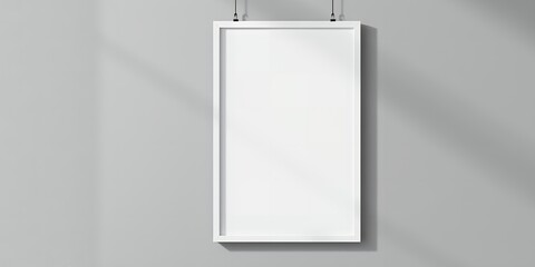 Poster - A white framed blank poster hanging on a gray wall with shadows and a minimalist aesthetic look
