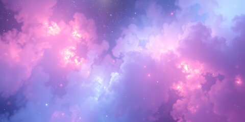 Poster - Dreamy ethereal sky with pastel pink and purple clouds and twinkling stars in the background