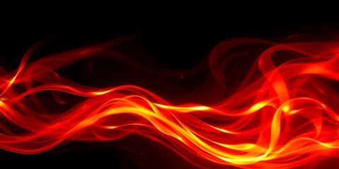 Poster - A fiery abstract background with red and orange waves against a dark black background space