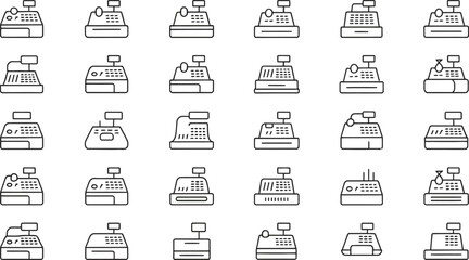 Aufkleber - collection of cash register icons in minimalist style showing payment processing and retail technolo