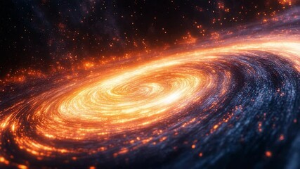 Aufkleber - Fiery Galaxy Spiral: A vibrant, swirling galaxy with fiery orange and yellow hues dominates the dark expanse of space, creating a cosmic spectacle of energy and celestial wonder.