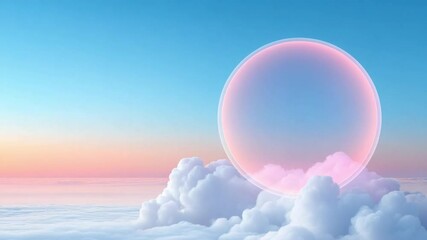 Aufkleber - Dreamy Cloudscape with Glowing Orb: A surreal scene unfolds, where a luminous orb rests atop fluffy clouds, a testament to the boundless beauty of imagination and the magic of dreams.