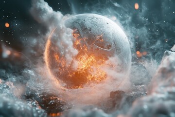 Poster - Futuristic particle wave object creating dramatic visual effects in dynamic slow motion, Futuristic video with particle wave object in slow motion