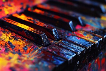 Aufkleber - Abstract keyboard keys create vibrant patterns of color and sound in dynamic composition, Abstract keyboards are triggered randomly