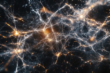 Poster - Abstract patterns and glowing connections illustrate continuous electrical AC on a dark background, An abstract concept of the continuous electrical activity in the human brain seamless ing