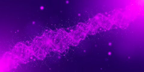 Poster - Abstract purple background with a central wavy smoke pattern and scattered small dots of light