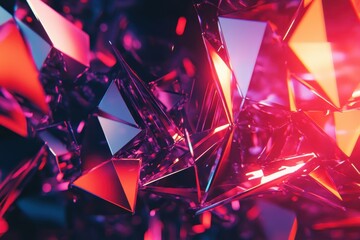 Poster - Futuristic glowing polygonal particles create an abstract visual experience with vibrant colors and shapes, Neon glowing futuristic polygonal particles abstract hi-tech motion background