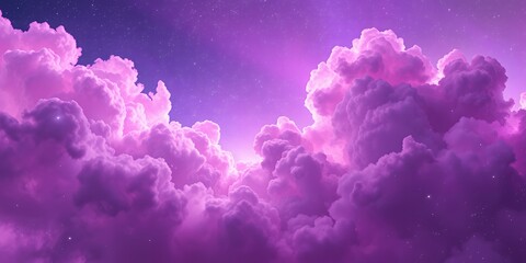 Poster - A dreamy vista of fluffy purple clouds against a twilight sky sprinkled with tiny stars above
