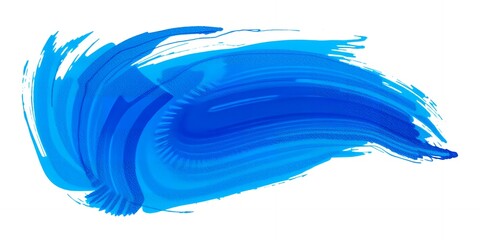 Poster - Abstract blue brushstroke on white background creating a dynamic and fluid artistic design