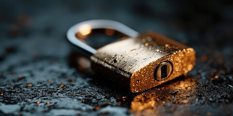 Aufkleber - Golden Padlock on Textured Surface, Symbolizing Data Protection and Cybersecurity Solutions for Business and Personal Safety : Generative AI