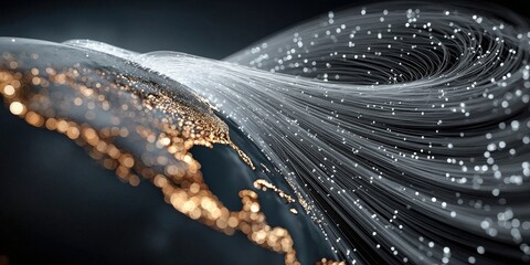 Aufkleber - Fiber Optic Cables Flowing Over a Golden Landscape, Illustrating Connectivity and Digital Transformation in Modern Technology and Global Communications : Generative AI