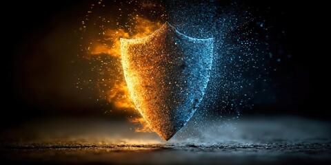 Aufkleber - Glowing Shield Divided by Fire and Ice, Symbolizing Protection, Security, and Balance in Business Strategy : Generative AI
