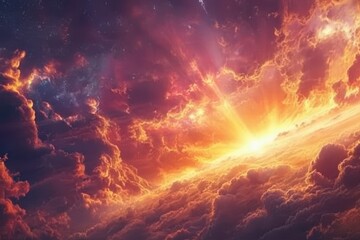 Poster - Beautiful sundown nebulosity timelapse showcasing vivid colors and swirling clouds in the evening sky, timelapse clip of beautiful sundown nebulosity clouds for weather forecast
