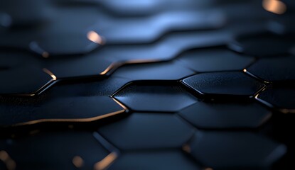 Aufkleber - Dark metallic hexagonal pattern with glowing copper edges creates dramatic technological surface texture for modern backgrounds and presentations.