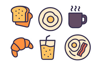 Poster - Vector illustration of a breakfast food concept, including bread and egg icons, is showcased in a solid line style with editable stroke icons on an isolated background for use in web design