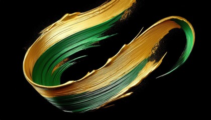Poster -  abstract green and gold acrylic swirl on black background for luxury branding, modern web design, premium packaging, or bold print media composition